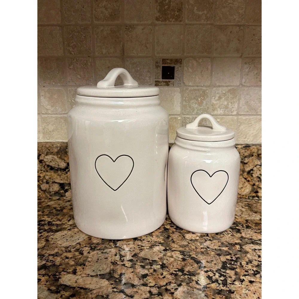 Rae Dunn Black Heart Canister Set - Large‎ and Small